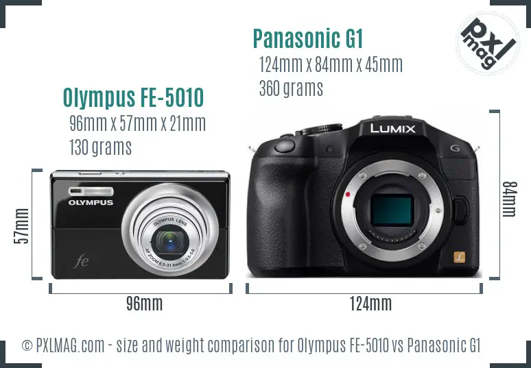 Olympus FE-5010 vs Panasonic G1 size comparison