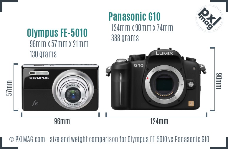 Olympus FE-5010 vs Panasonic G10 size comparison