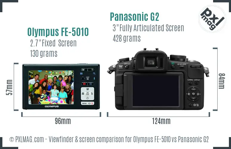 Olympus FE-5010 vs Panasonic G2 Screen and Viewfinder comparison