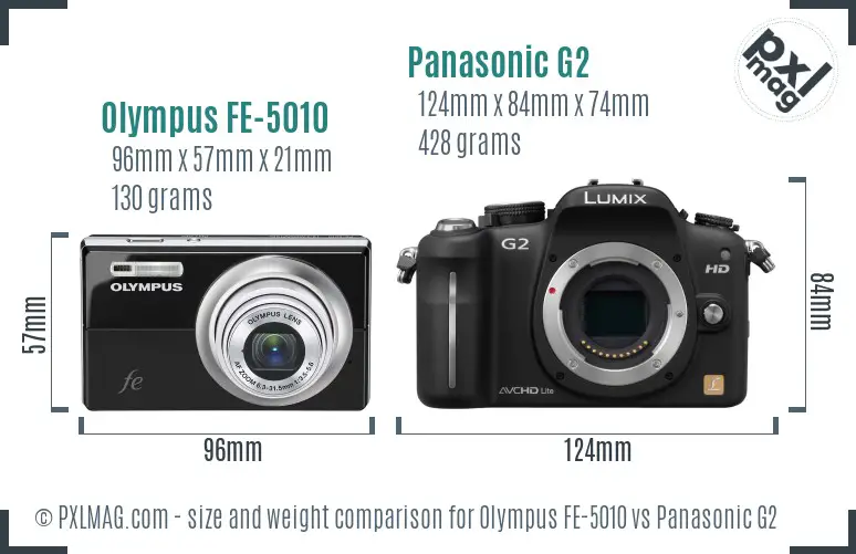 Olympus FE-5010 vs Panasonic G2 size comparison