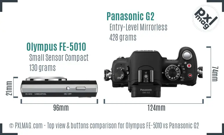 Olympus FE-5010 vs Panasonic G2 top view buttons comparison