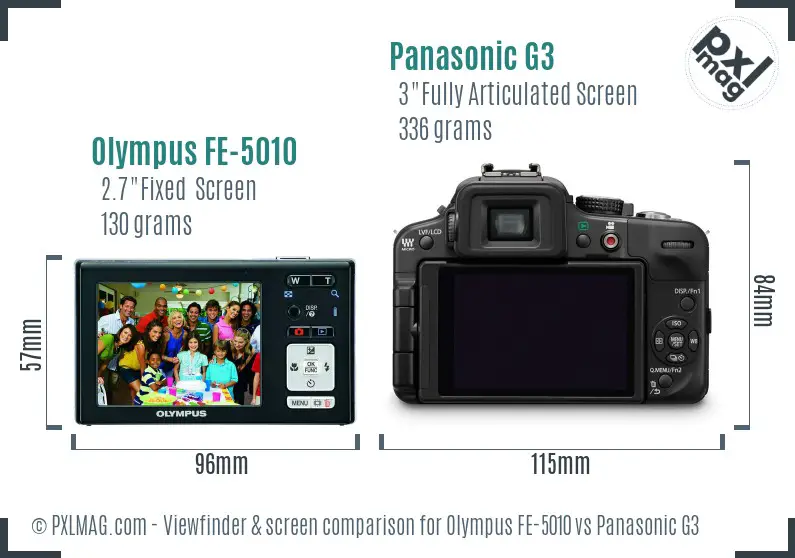 Olympus FE-5010 vs Panasonic G3 Screen and Viewfinder comparison