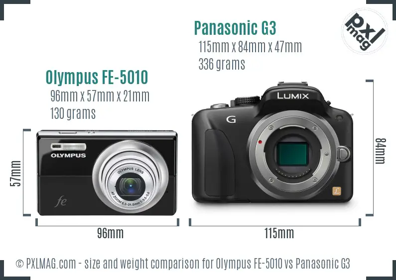 Olympus FE-5010 vs Panasonic G3 size comparison