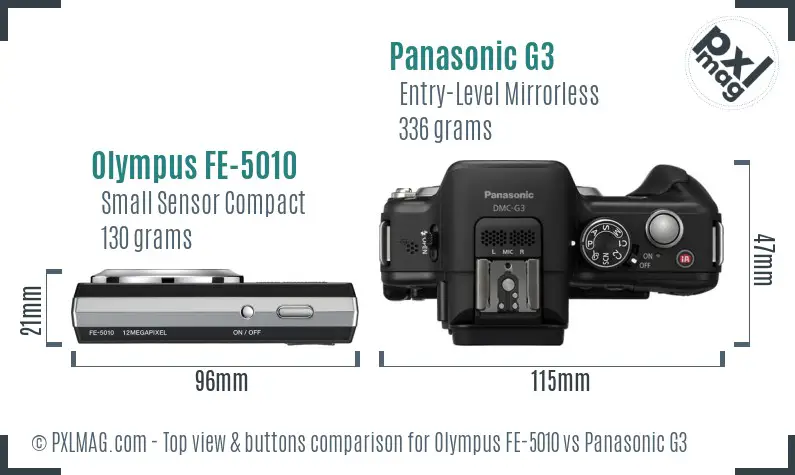 Olympus FE-5010 vs Panasonic G3 top view buttons comparison