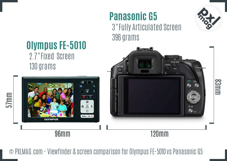 Olympus FE-5010 vs Panasonic G5 Screen and Viewfinder comparison