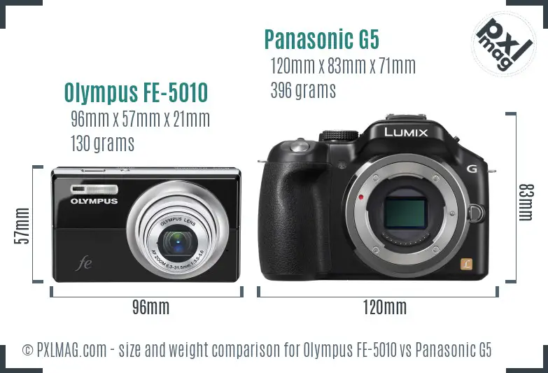 Olympus FE-5010 vs Panasonic G5 size comparison