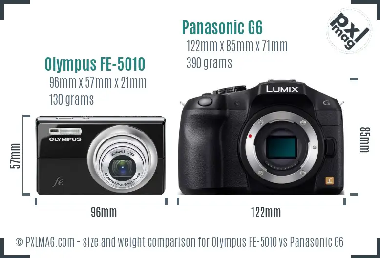 Olympus FE-5010 vs Panasonic G6 size comparison