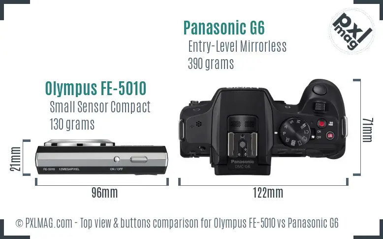 Olympus FE-5010 vs Panasonic G6 top view buttons comparison