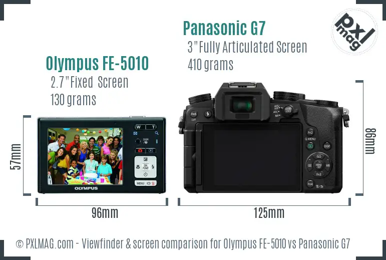 Olympus FE-5010 vs Panasonic G7 Screen and Viewfinder comparison