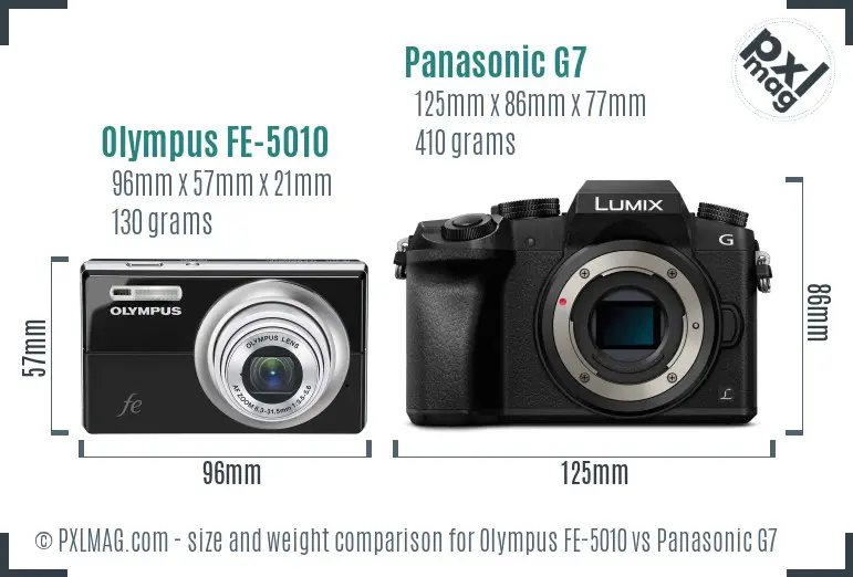 Olympus FE-5010 vs Panasonic G7 size comparison