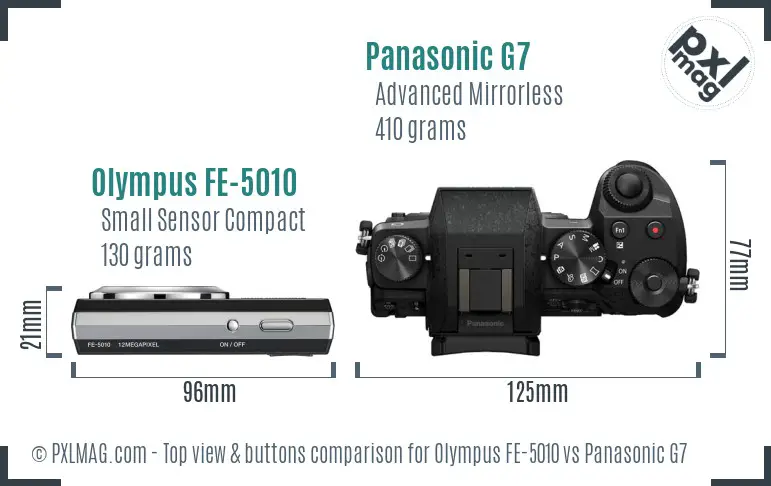 Olympus FE-5010 vs Panasonic G7 top view buttons comparison