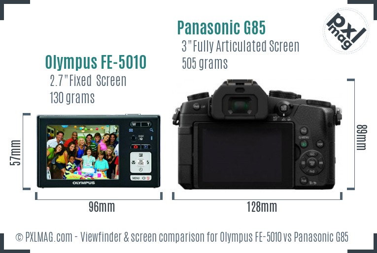 Olympus FE-5010 vs Panasonic G85 Screen and Viewfinder comparison