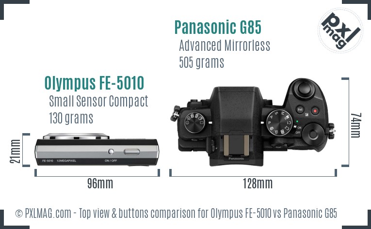 Olympus FE-5010 vs Panasonic G85 top view buttons comparison