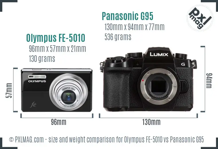 Olympus FE-5010 vs Panasonic G95 size comparison