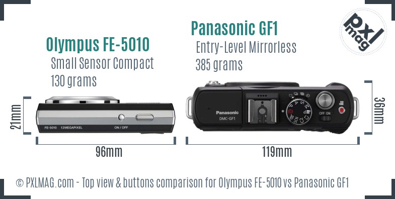 Olympus FE-5010 vs Panasonic GF1 top view buttons comparison