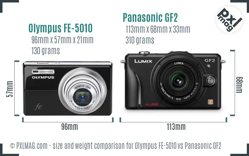 Olympus FE-5010 vs Panasonic GF2 size comparison