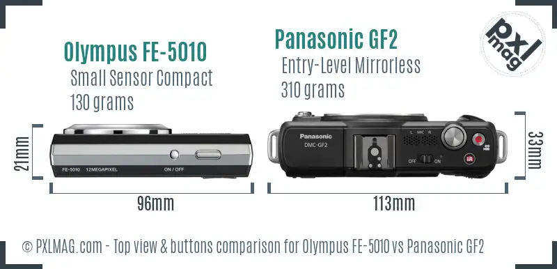 Olympus FE-5010 vs Panasonic GF2 top view buttons comparison