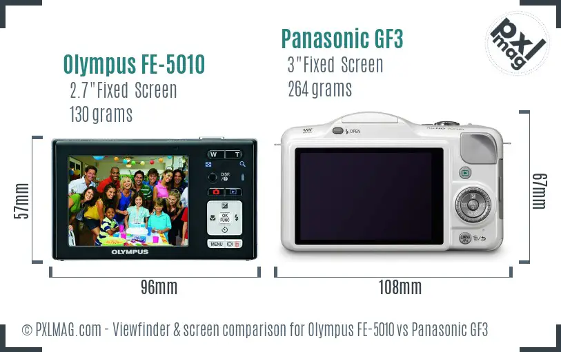 Olympus FE-5010 vs Panasonic GF3 Screen and Viewfinder comparison