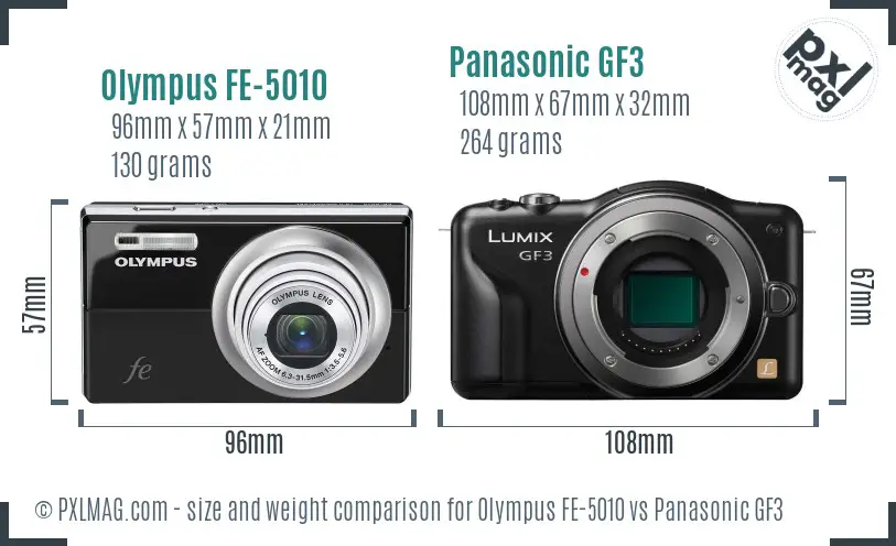 Olympus FE-5010 vs Panasonic GF3 size comparison