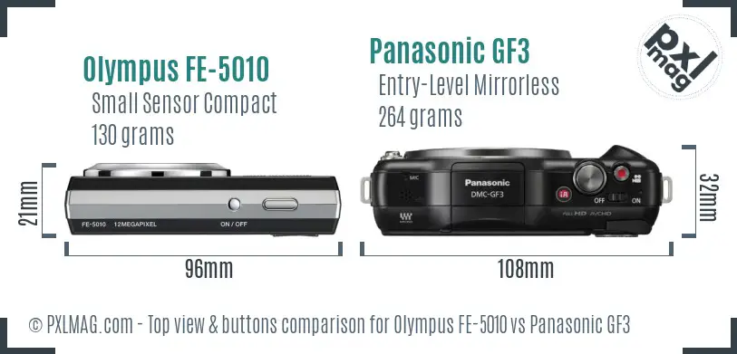 Olympus FE-5010 vs Panasonic GF3 top view buttons comparison