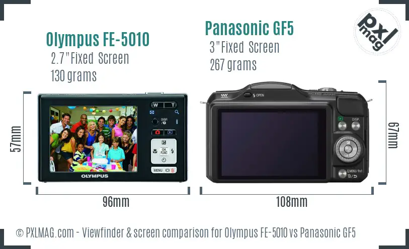 Olympus FE-5010 vs Panasonic GF5 Screen and Viewfinder comparison