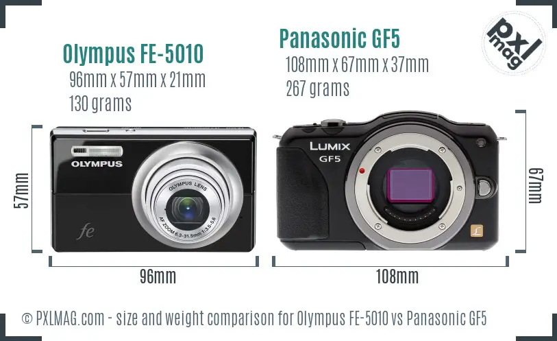 Olympus FE-5010 vs Panasonic GF5 size comparison