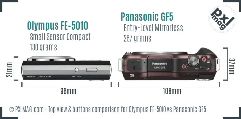 Olympus FE-5010 vs Panasonic GF5 top view buttons comparison