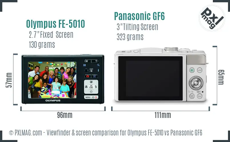 Olympus FE-5010 vs Panasonic GF6 Screen and Viewfinder comparison