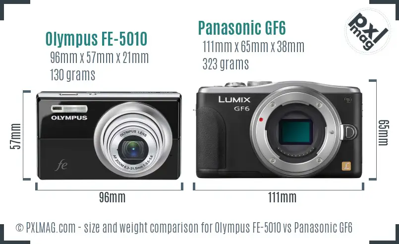 Olympus FE-5010 vs Panasonic GF6 size comparison
