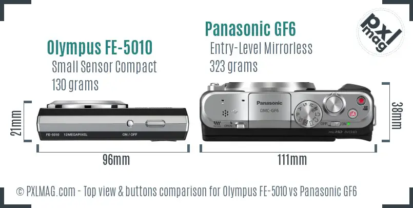 Olympus FE-5010 vs Panasonic GF6 top view buttons comparison