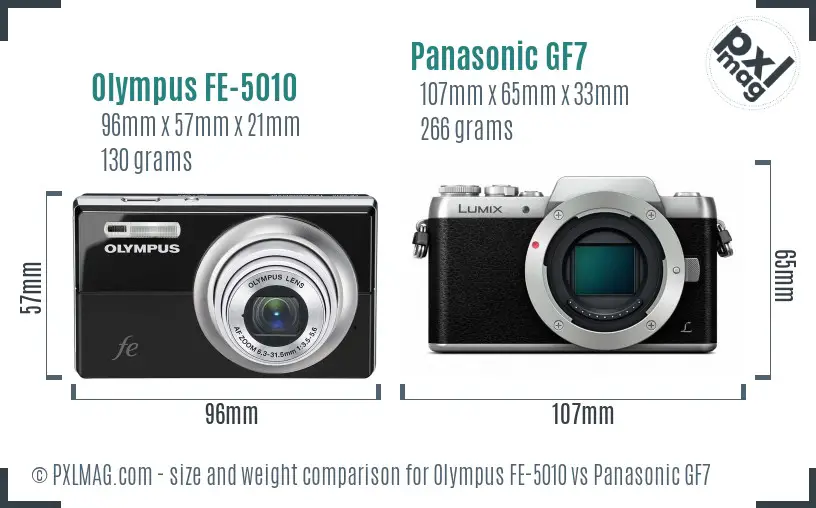 Olympus FE-5010 vs Panasonic GF7 size comparison