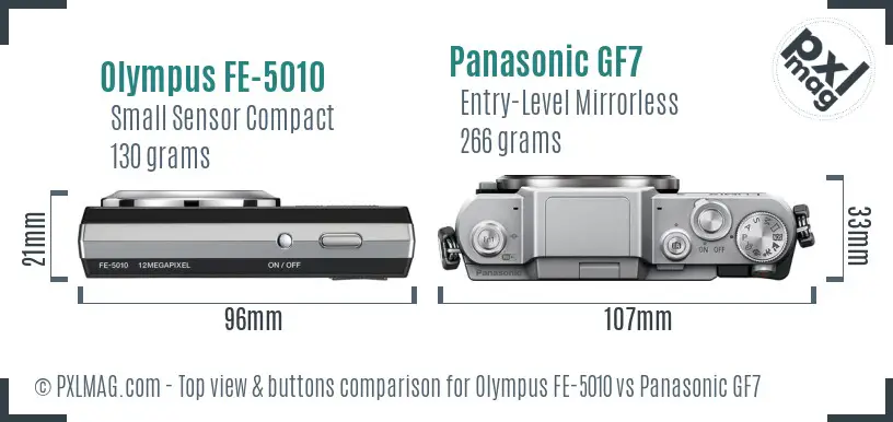Olympus FE-5010 vs Panasonic GF7 top view buttons comparison