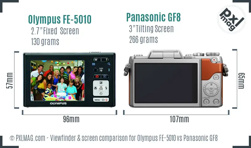 Olympus FE-5010 vs Panasonic GF8 Screen and Viewfinder comparison