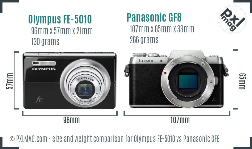 Olympus FE-5010 vs Panasonic GF8 size comparison