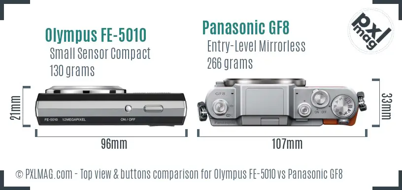 Olympus FE-5010 vs Panasonic GF8 top view buttons comparison