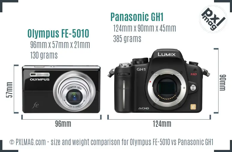 Olympus FE-5010 vs Panasonic GH1 size comparison
