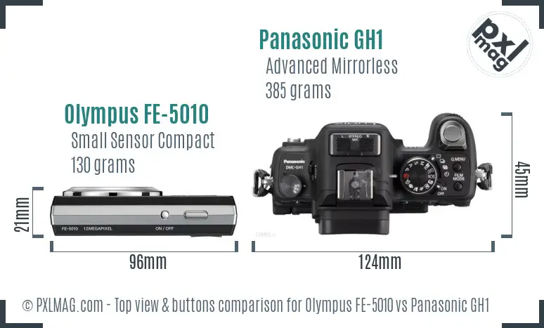 Olympus FE-5010 vs Panasonic GH1 top view buttons comparison