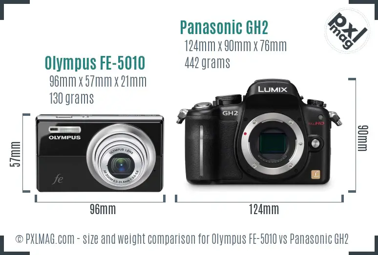 Olympus FE-5010 vs Panasonic GH2 size comparison
