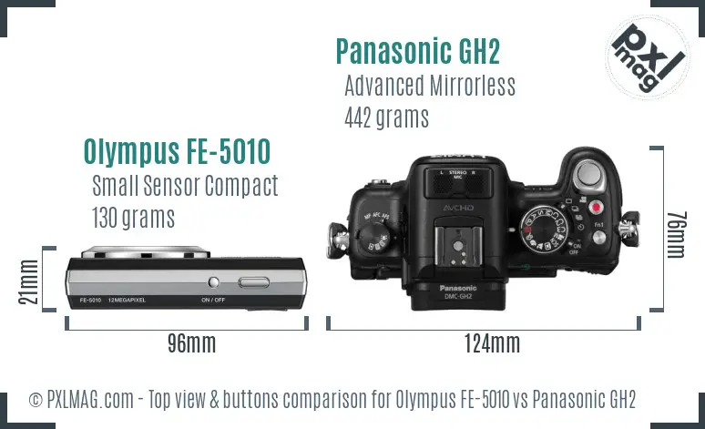 Olympus FE-5010 vs Panasonic GH2 top view buttons comparison