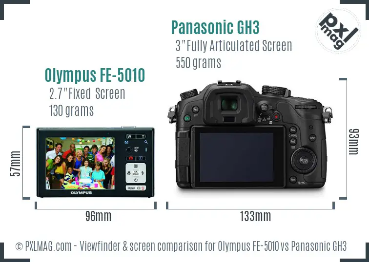 Olympus FE-5010 vs Panasonic GH3 Screen and Viewfinder comparison