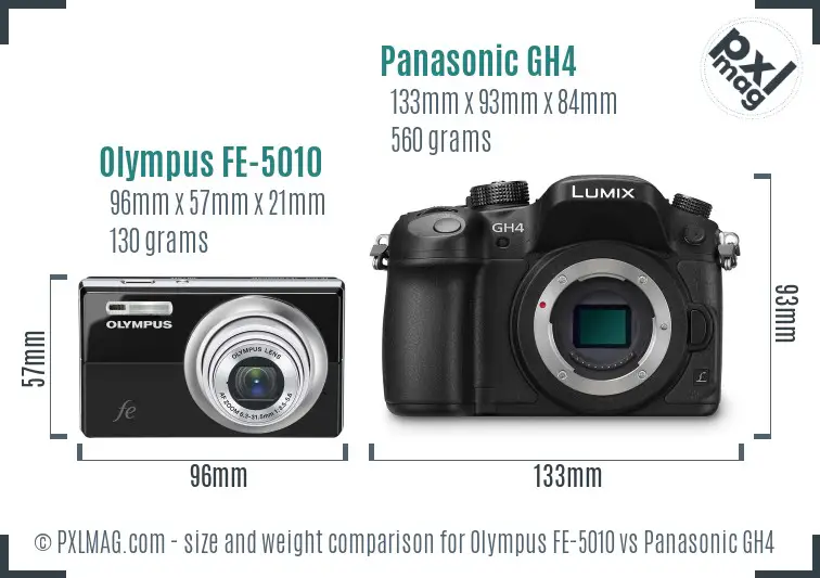 Olympus FE-5010 vs Panasonic GH4 size comparison