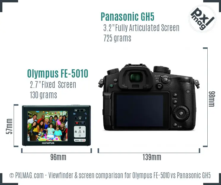 Olympus FE-5010 vs Panasonic GH5 Screen and Viewfinder comparison