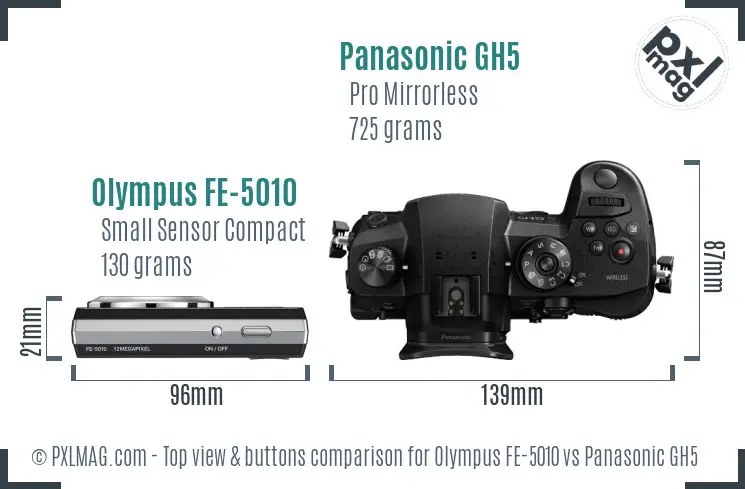 Olympus FE-5010 vs Panasonic GH5 top view buttons comparison