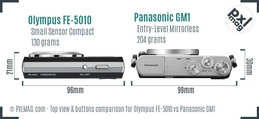 Olympus FE-5010 vs Panasonic GM1 top view buttons comparison Olympus FE-5010 vs Panasonic GM1 top view buttons comparison