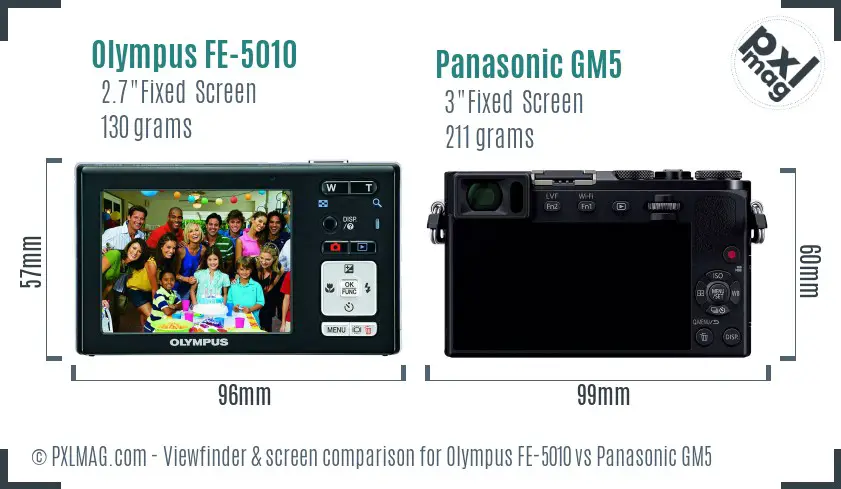 Olympus FE-5010 vs Panasonic GM5 Screen and Viewfinder comparison