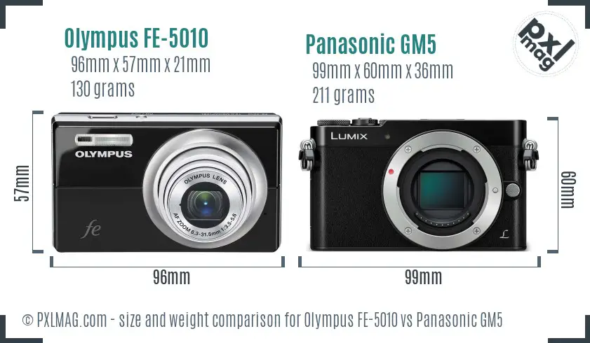 Olympus FE-5010 vs Panasonic GM5 size comparison