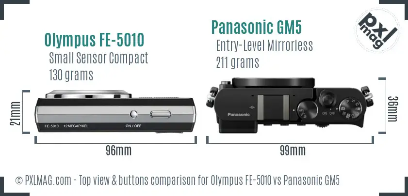 Olympus FE-5010 vs Panasonic GM5 top view buttons comparison