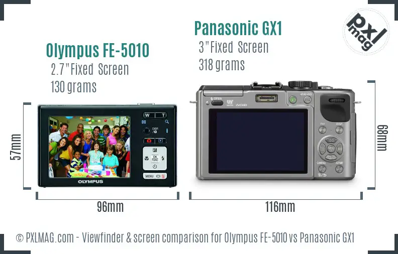 Olympus FE-5010 vs Panasonic GX1 Screen and Viewfinder comparison