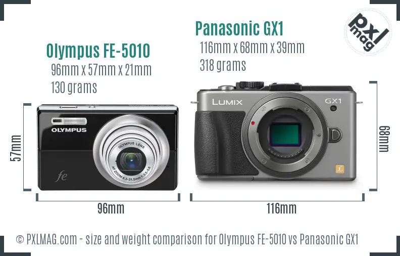 Olympus FE-5010 vs Panasonic GX1 size comparison