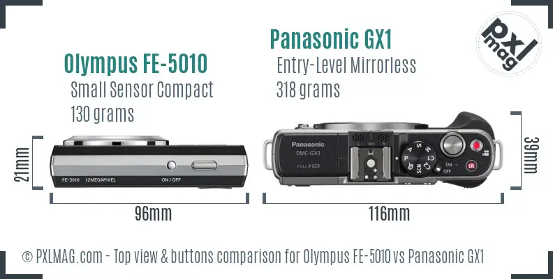 Olympus FE-5010 vs Panasonic GX1 top view buttons comparison